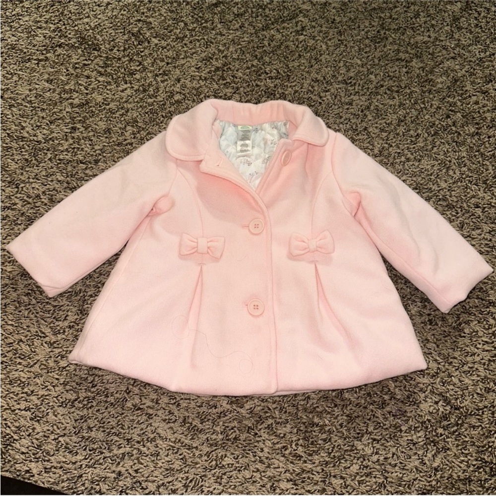 Little Me Pink Pea Coat with Bows back bottom inner seam coming part see pics